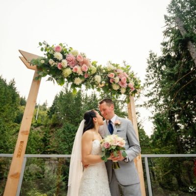 so wedding looking up waterfall